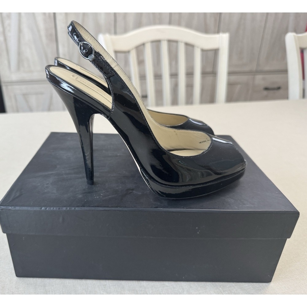 BCBGMAXAZRIA Libby Black Patent Platform Peep‎ Toe Slingback Heels Size 7M High